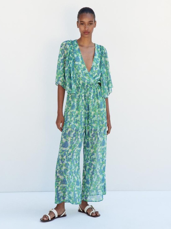Zara Pants - Zara Floral Jumpsuit Green Blue Size xsmall NWT